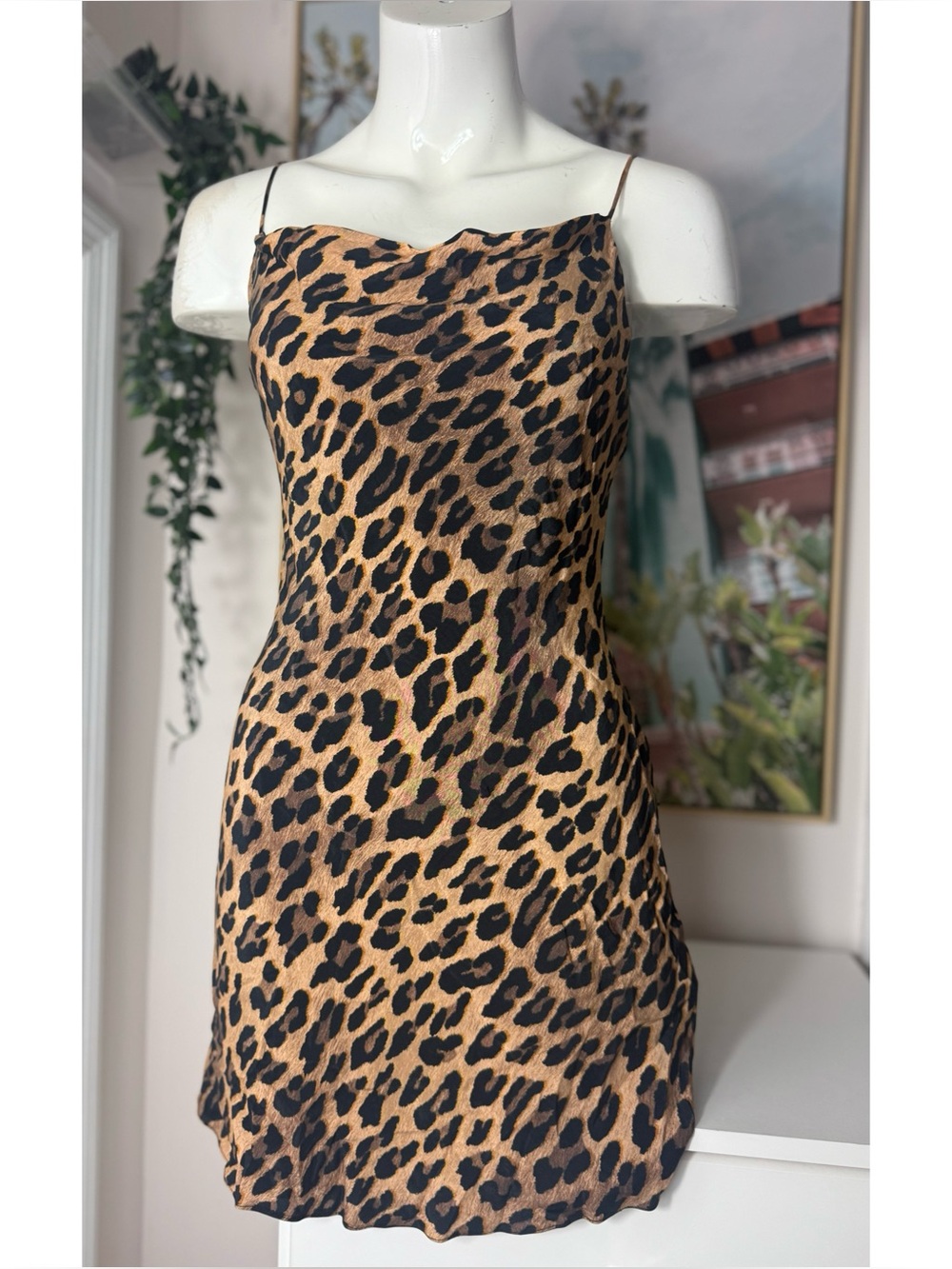 Alice + Olivia Harmony Leopard Print Slip Mini Dress Tan Size 4 Small Draped - Picture 9 of 12